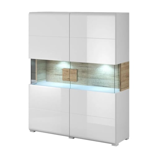 Komoda wysoka TOLEDO 2D 122 biała połysk/dąb san remo