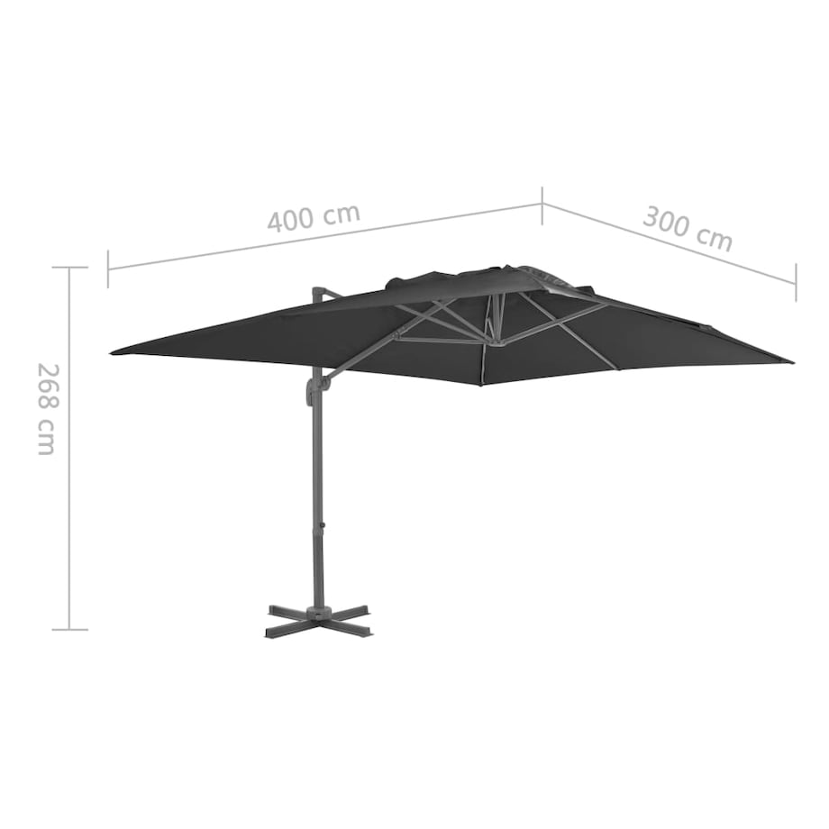 vidaXL Parasol wiszący z aluminiowym słupkiem, 400x300 cm, antracytowy