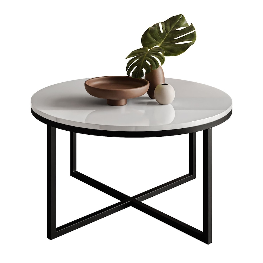 Okrągły stolik kawowy CIRI-X czarny białe szkło