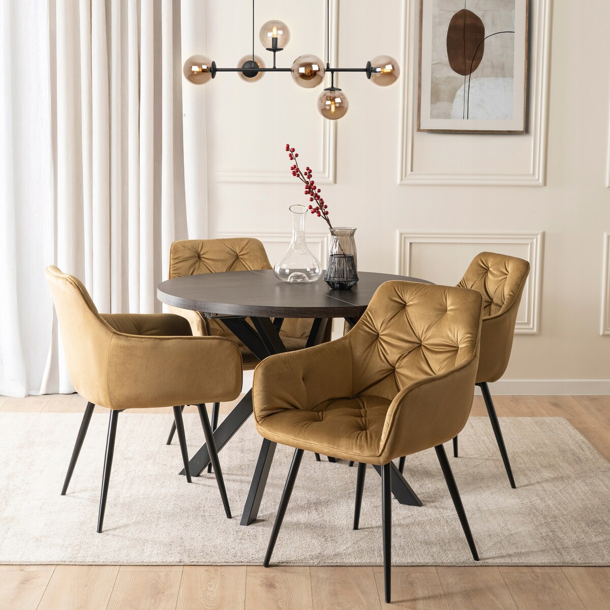 Krzesło Tapicerowane Welurowe Pikowane Do Salonu Musztardowy MODESTO