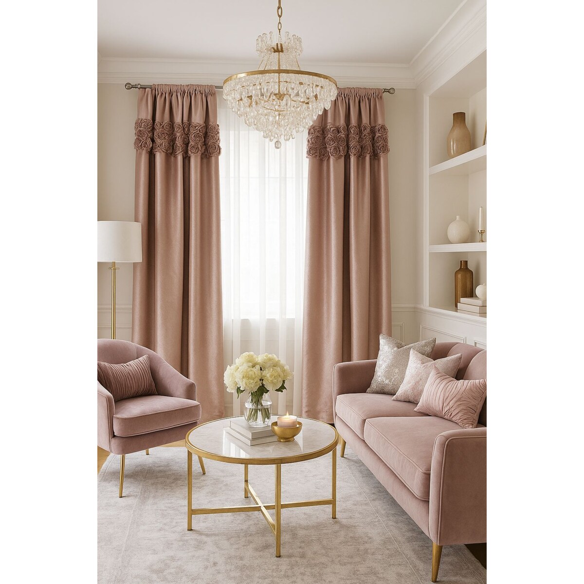 Zasłona welurowa "royal roses" z wyszywanymi różami 140x250 cm przelotka | róż