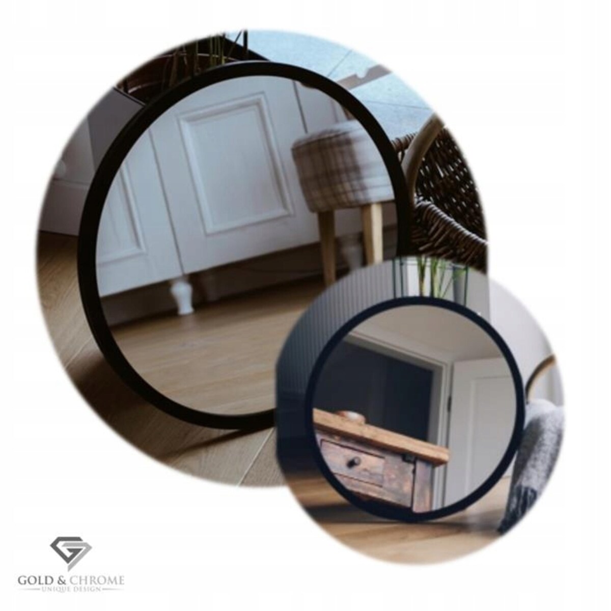 Lustro okrągłe w ramie czarne LOFT 73cm