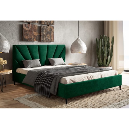 Łóżko tapicerowane 140x200 LUXO 3 na wysokich nogach- butelkowa zieleń