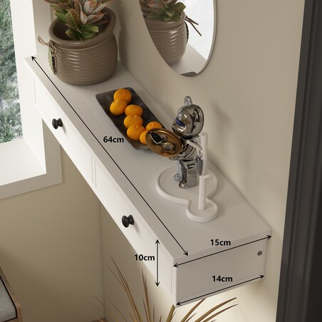 Półka wisząca biała nowoczesna loft sypialnia ścienna 64 cm