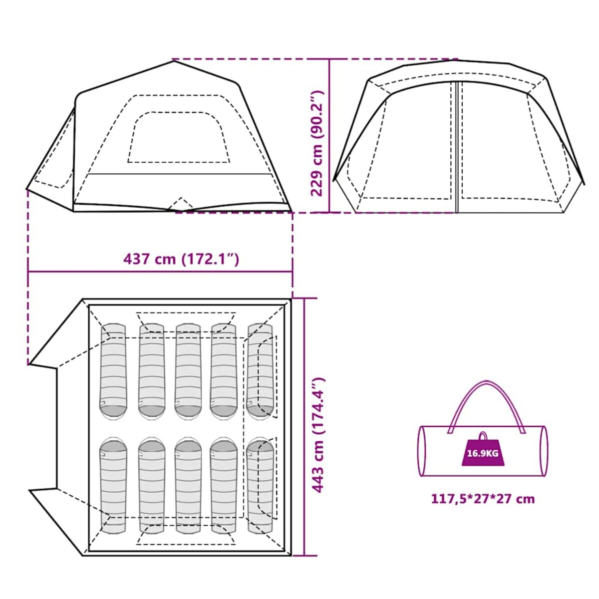 vidaXL Namiot rodzinny, 10-os., niebieski, wodoszczelny