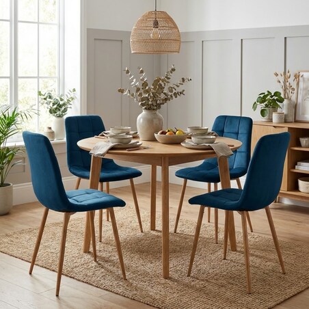 Krzesło tapicerowane do salonu granatowe welurowe pikowane