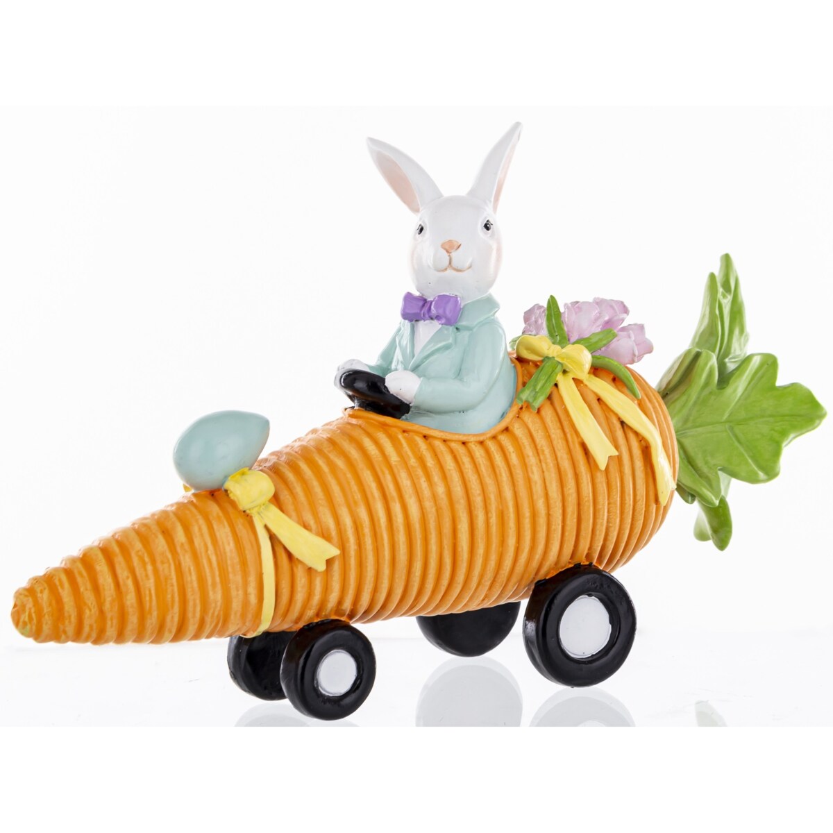 Dekoracja - królik AUTOMOBILISTA na marchewce 12,5x22x6 cm