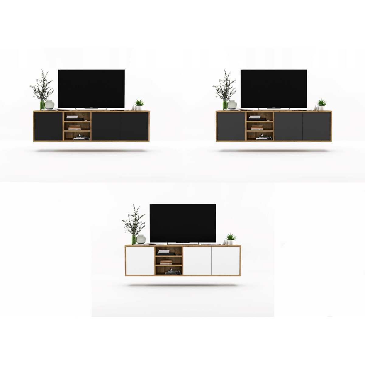 Szafka RTV Wisząca Komoda Industrialna Dąb Wotan Grafit MAT 150 cm