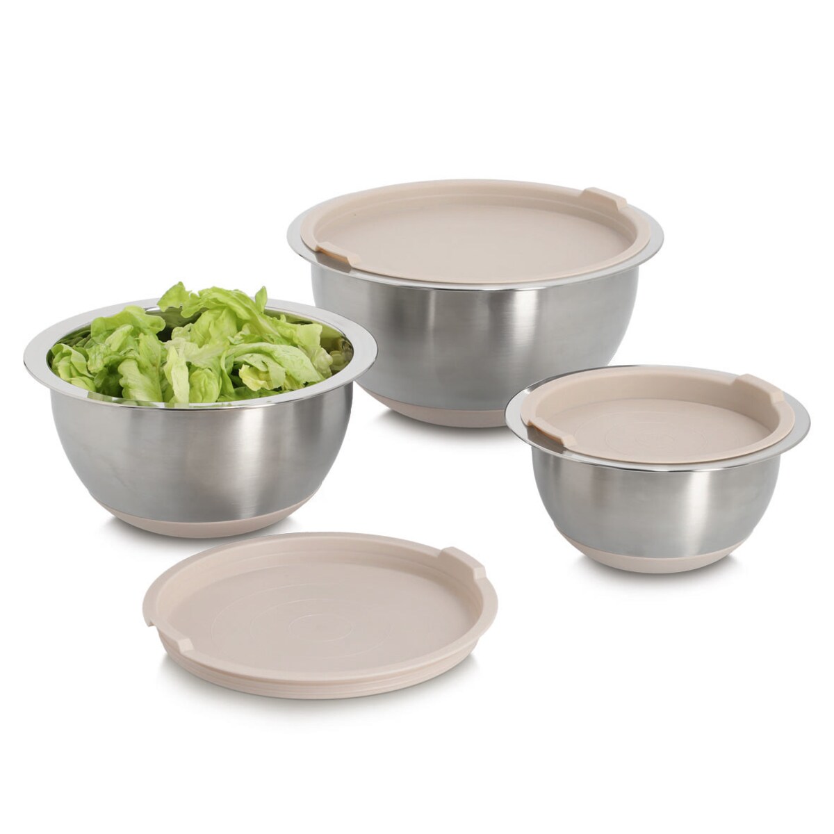 Miski z pokrywkami 3 szt. stal beżowe ZELLER