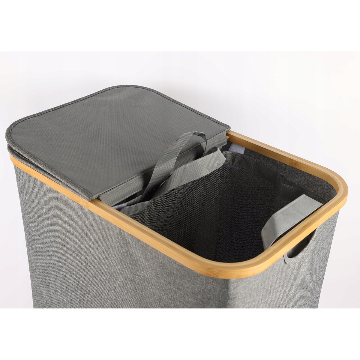 Kosz na pranie 145 L BAMBUSOWY składany szary