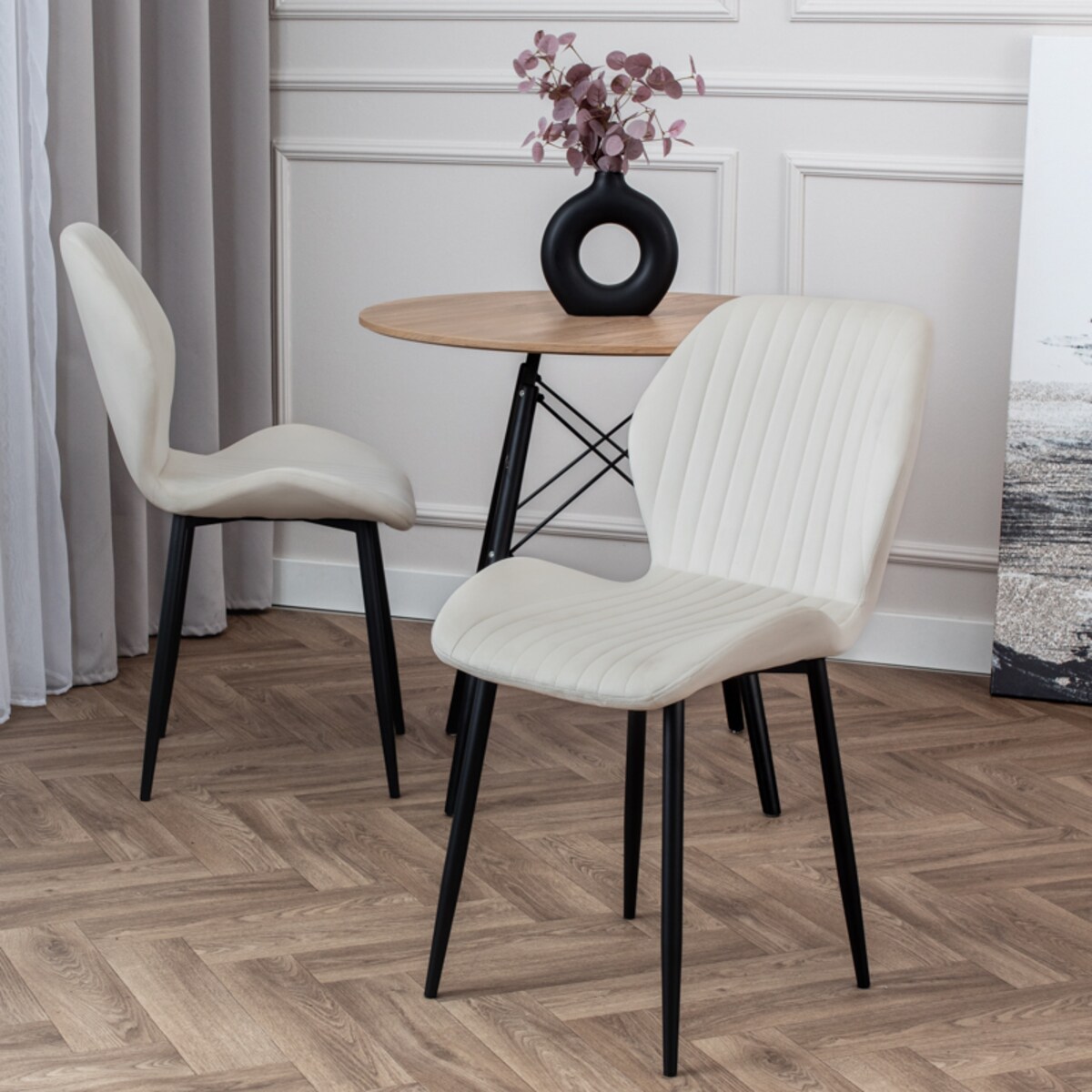 Krzesło tapicerowane do salonu jadalni pikowane welurowe beżowe