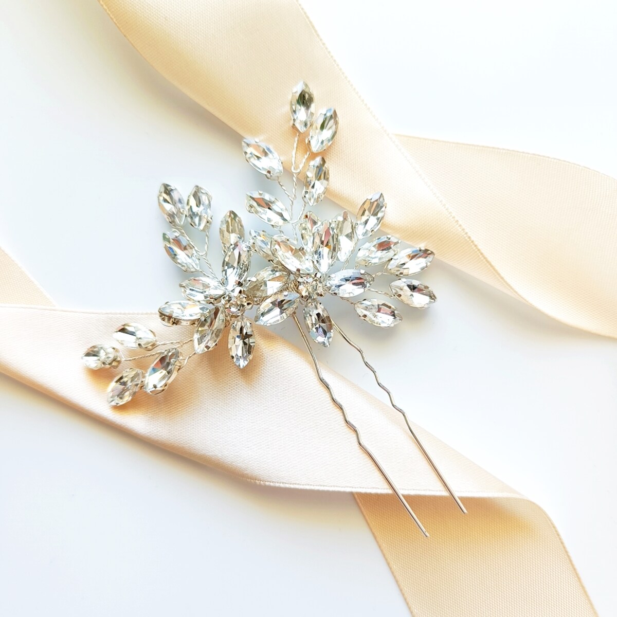 Ozdoba do włosów srebrna KOKÓWKA wsuwka spinka szpilka z kwiatami błysk