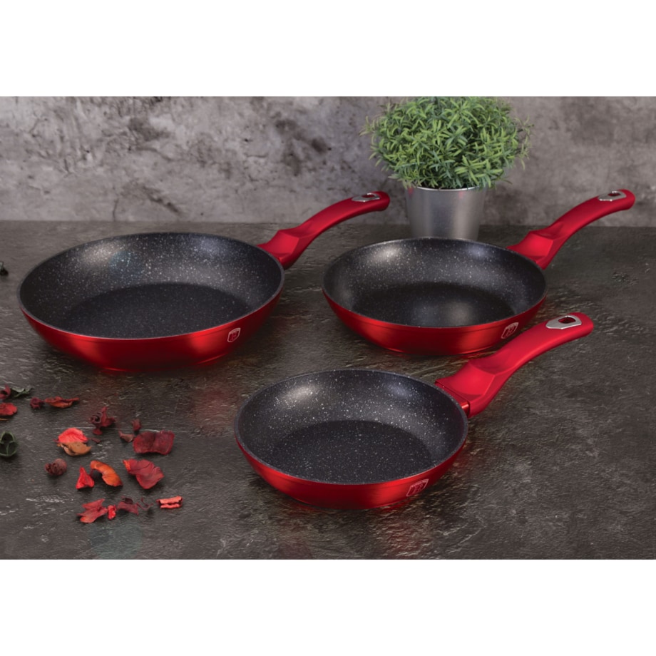 Zestaw 3 patelni marmurowych BerlingerHaus Burgundy BH-1288