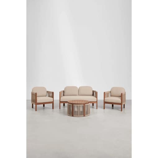 Zestaw ogrodowy: sofa 2-osobowa, 2 fotele i stolik kawowy z drewna akacjowego Serel