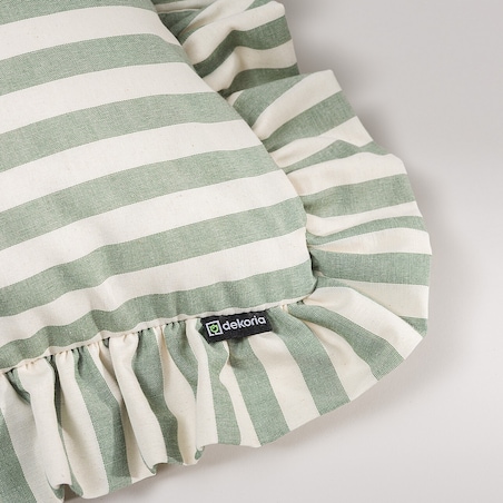 Poszewka Paula z falbaną 45x45 zielono-białe pasy (1,5cm)