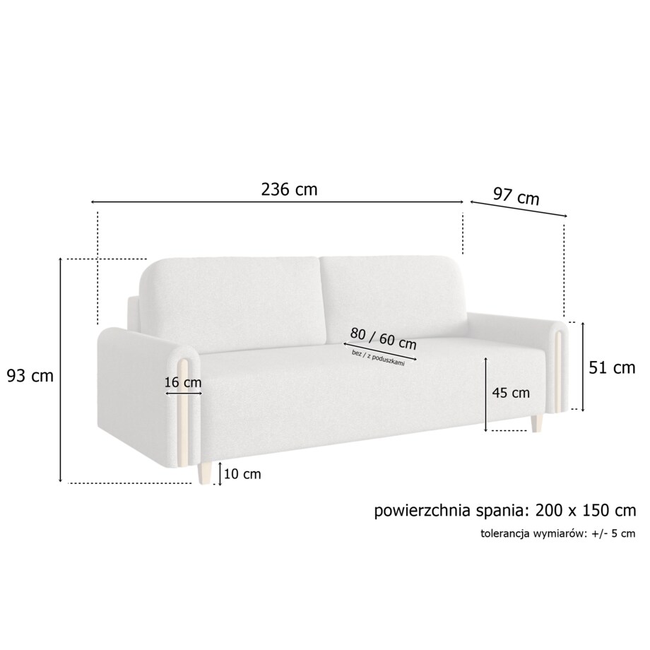 Elegancka kanapa MODERN z funkcją spania - beżowa + drewno