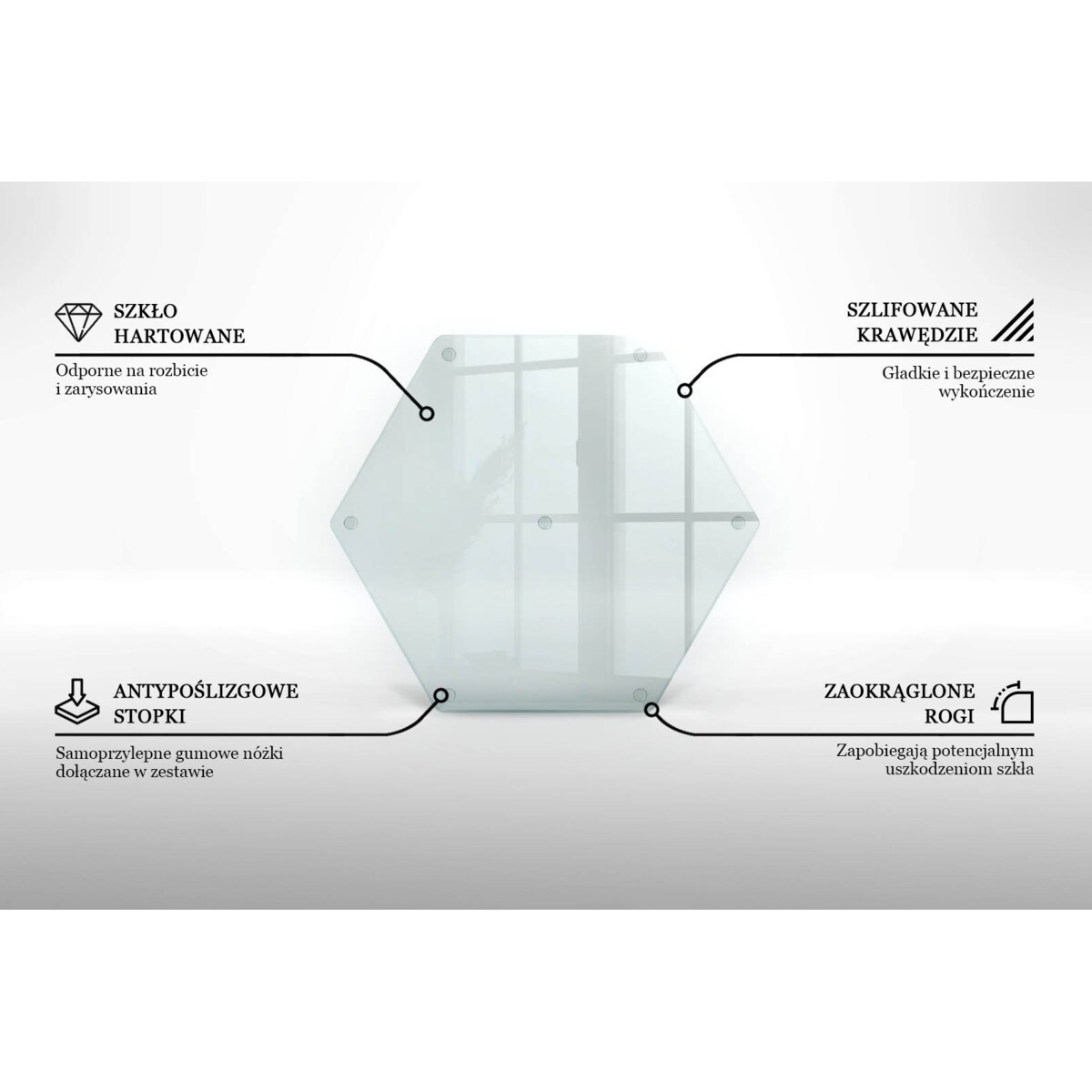 Deska do krojenia sześciokąt, szkło hartowane