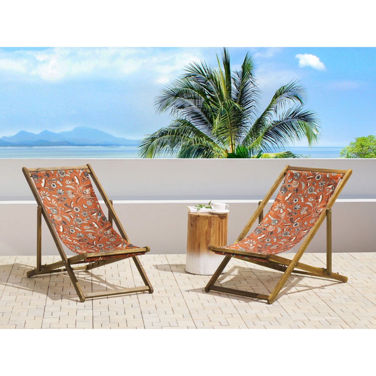 Zestaw 2 tkanin leżakowych wzór w kwiaty czerwony ANZIO / AVELLINO