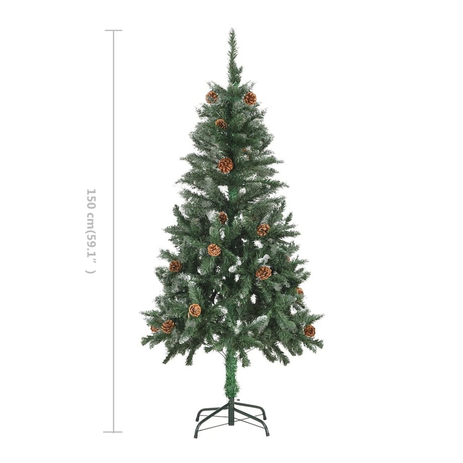 vidaXL Sztuczna choinka z szyszkami i białym brokatem, 150 cm