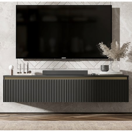 Nowoczesna Wisząca Szafka RTV Glamour Komoda RTV Czarny Mat 140 cm