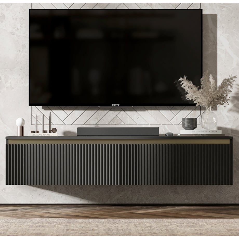 Nowoczesna Wisząca Szafka RTV Glamour Komoda RTV Czarny Mat 140 cm