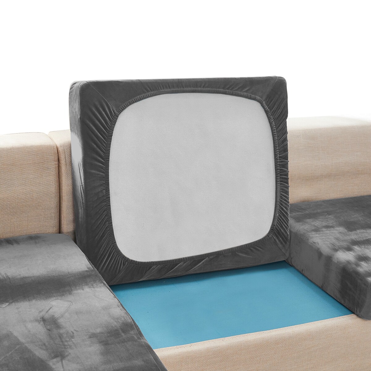 POKROWIEC NA KANAPĘ SIEDZISKO SZARY WELUR 135-165 [22SB3]