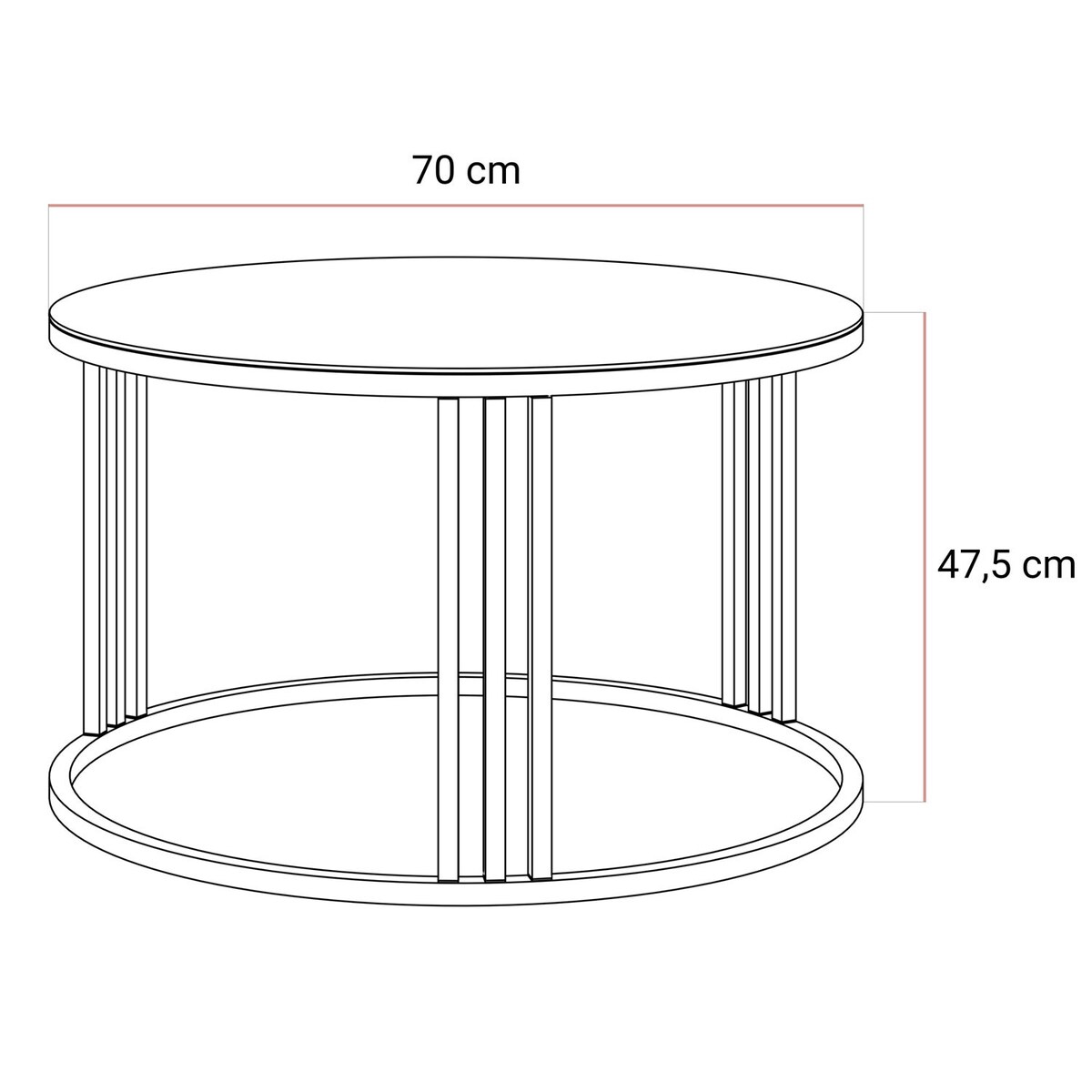 Okrągły stolik kawowy LORI GLASS na kaszmirowym stelażu, blat przezroczyste szkło