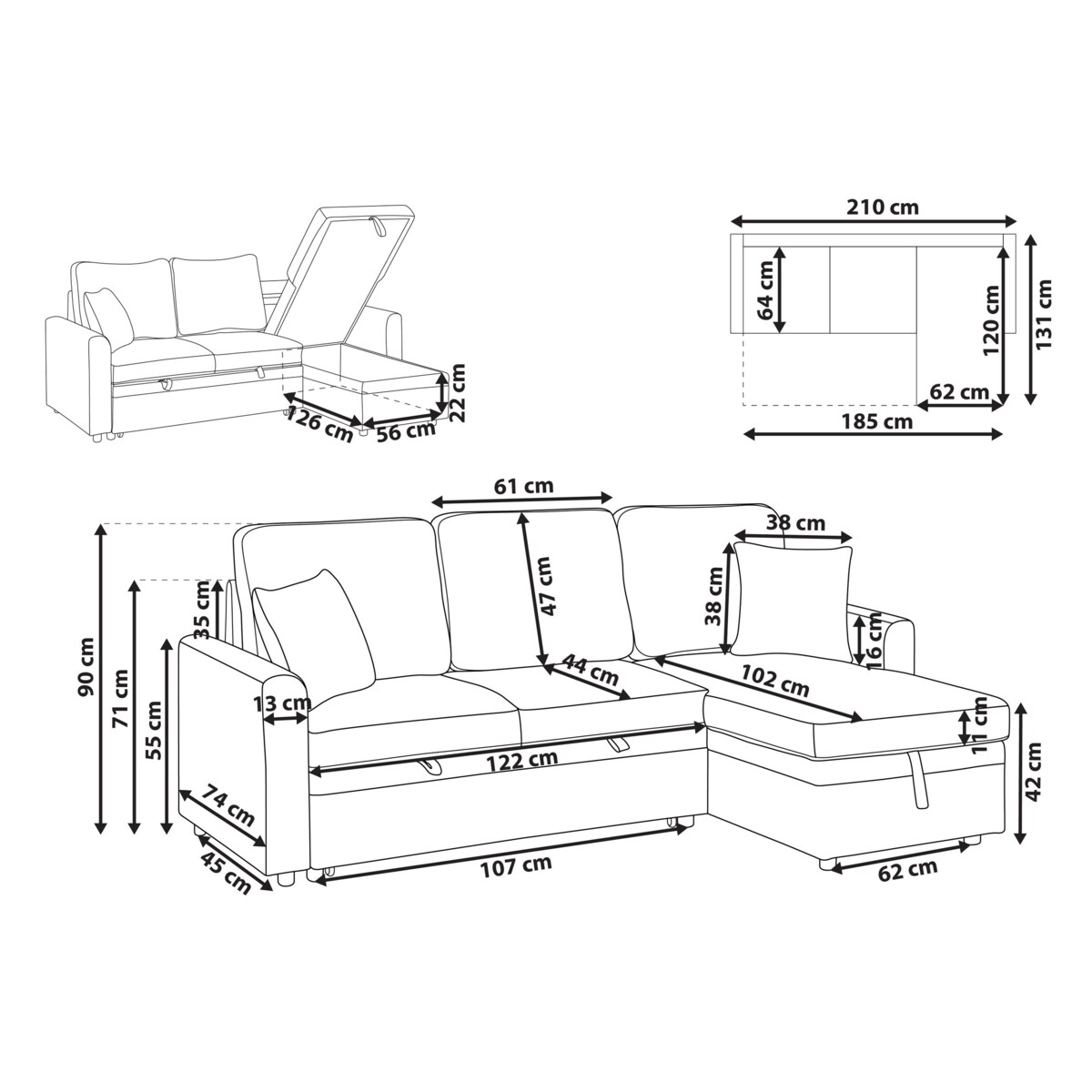 Narożnik rozkładany NASSJO Len syntetyczny Jasnobeżowy dla 3 osób Lewostronny