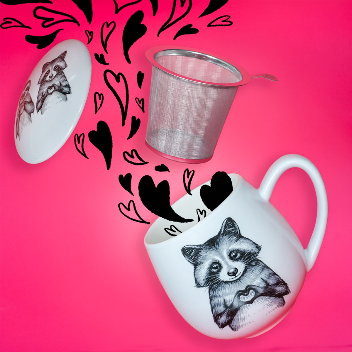 Kubek z zaparzaczem i pokrywką szop i leniwiec - idealny zestaw do parzenia herbaty, uroczy prezent dla mamy, taty, babci, dziadka