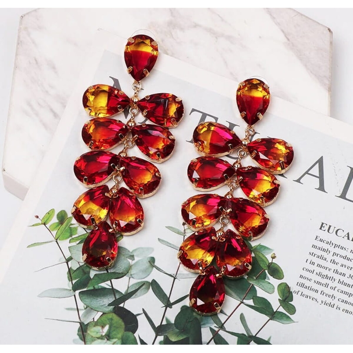 Kolczyki żółte fuksja malina GRONA XXL