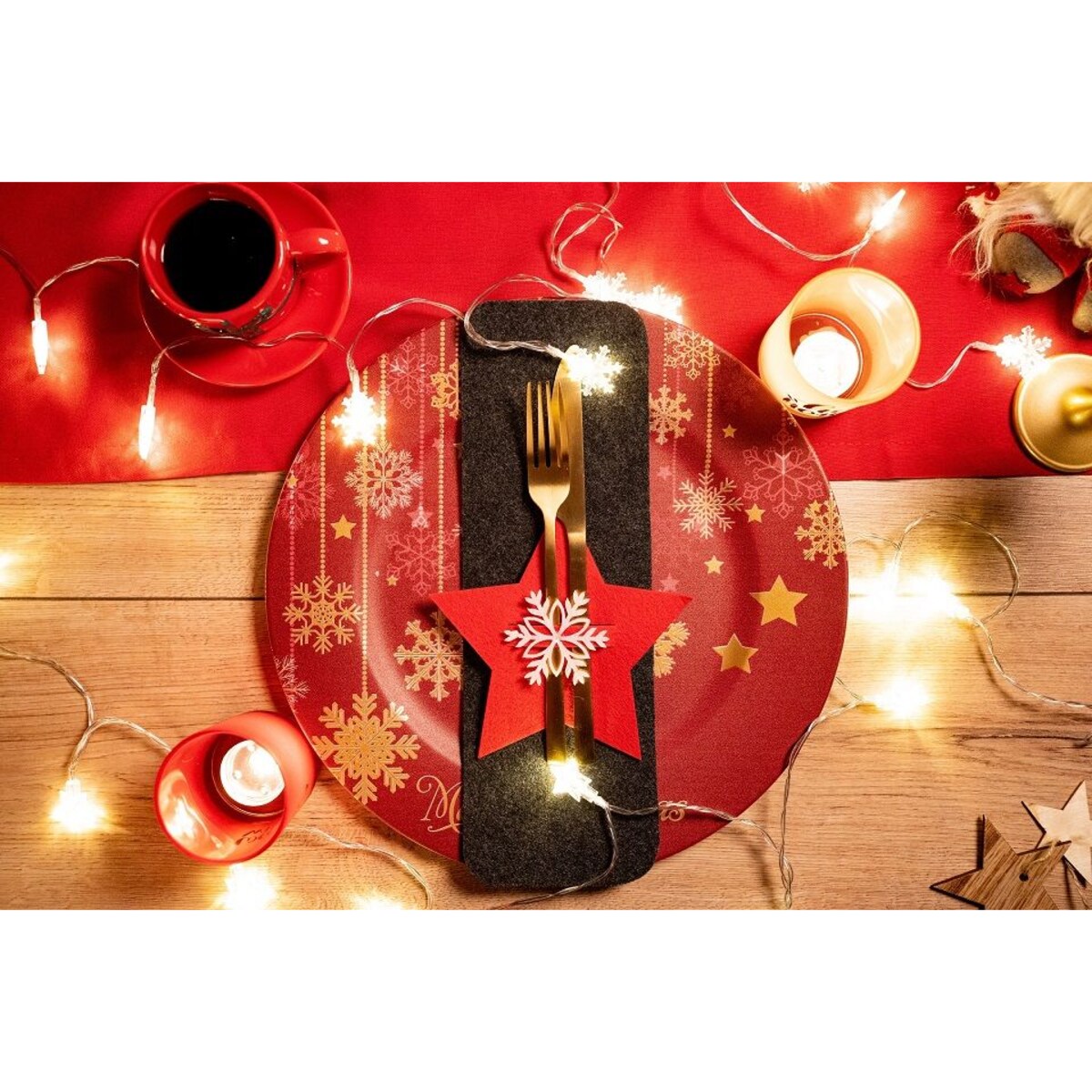 Pokrowiec na sztućce Świateczny 4 szt Gwiazda Czerwona 311378A