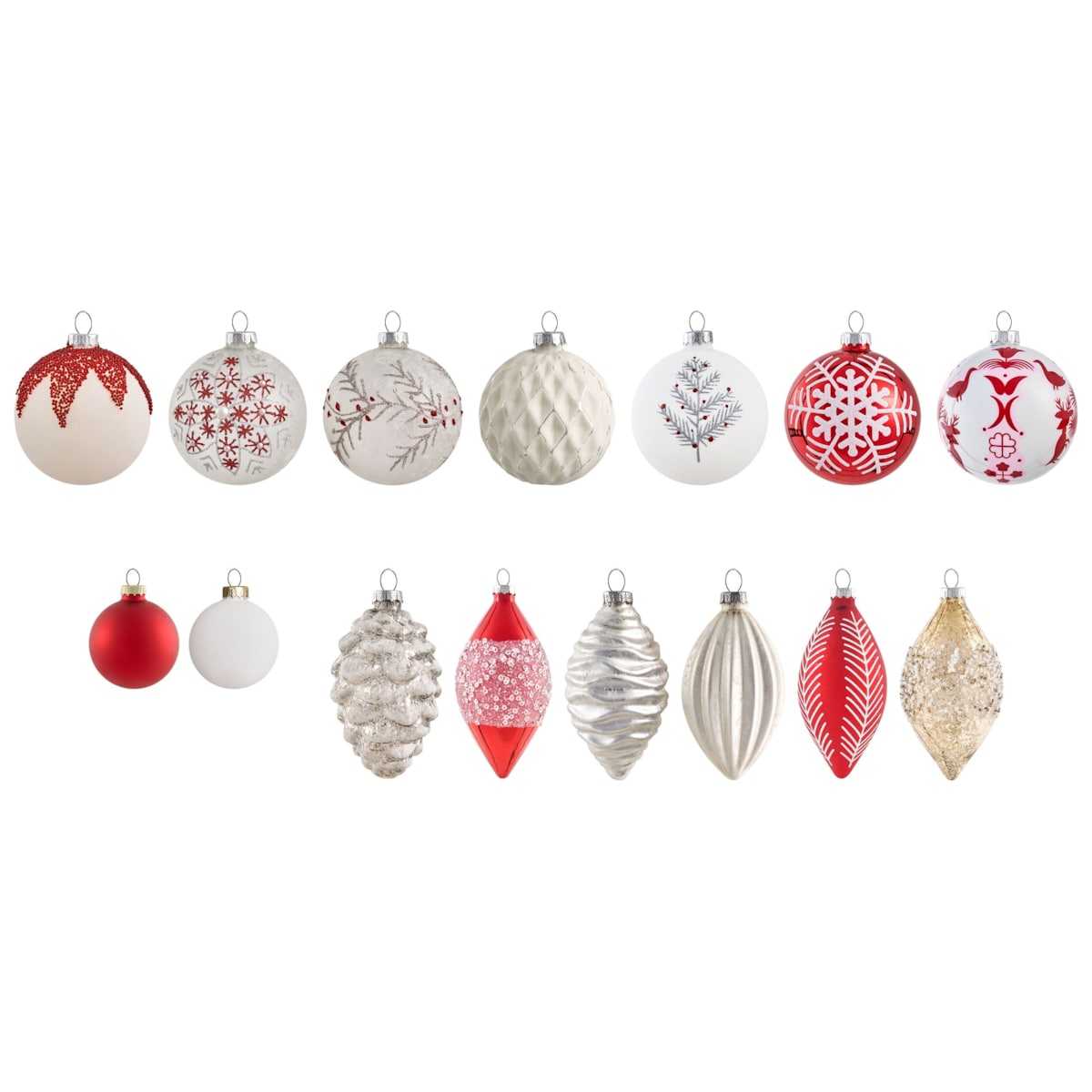 Zestaw 50 bombek SNOWFLAKE Szkło Czerwony/ biały