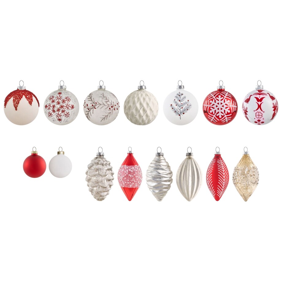 Zestaw 50 bombek SNOWFLAKE Szkło Czerwony/ biały