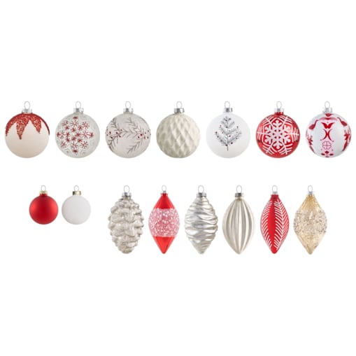 Zestaw 50 bombek SNOWFLAKE Szkło Czerwony/ biały