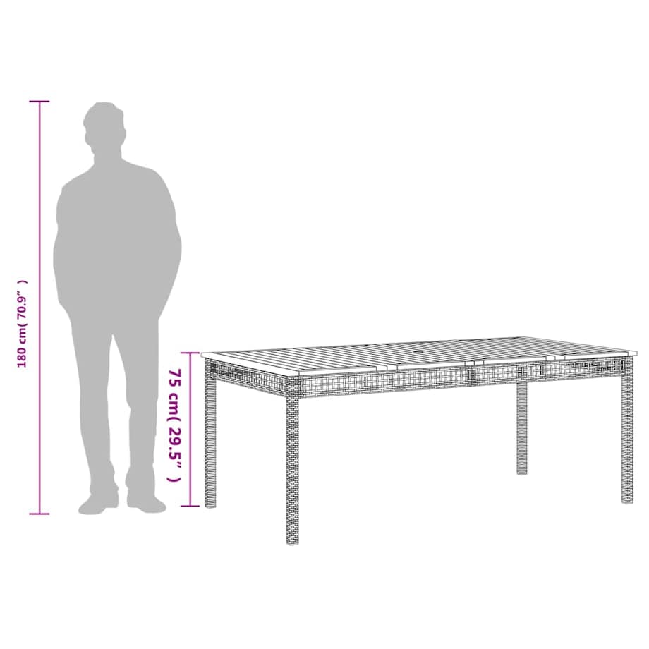 vidaXL Stół ogrodowy, szary, 180x90x75 cm, polirattan i akacja
