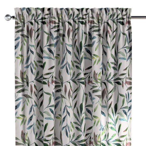 Zasłona na kanale z grzywką 1 szt. 130x245 zielone gałązki na białym tle