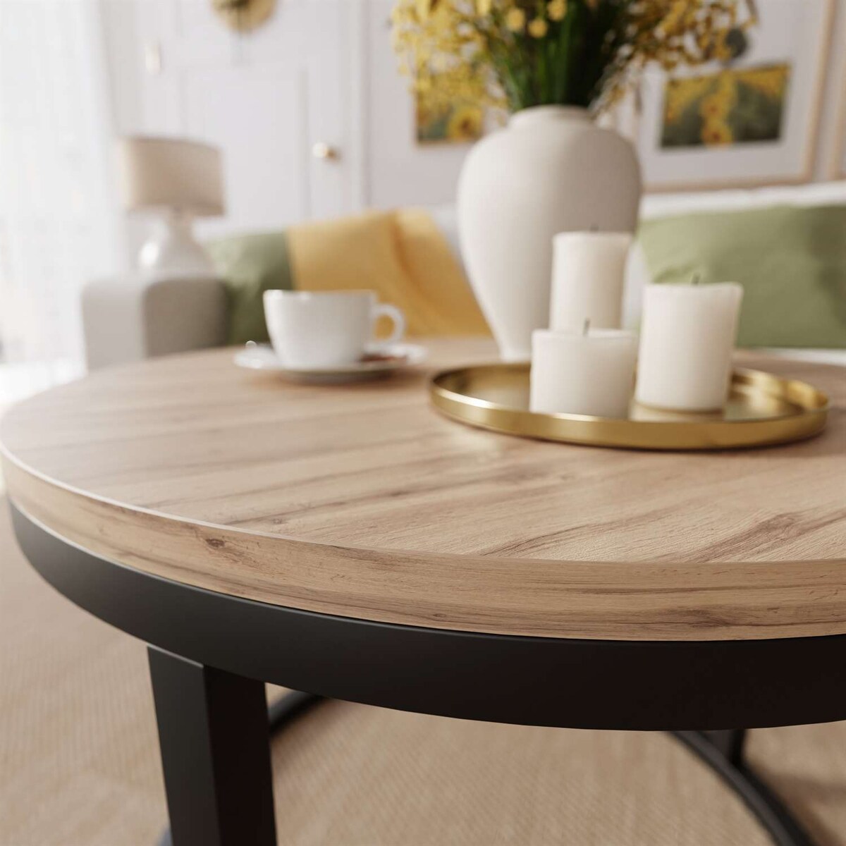 Okrągły stolik kawowy CIRI czarny dąb wotan