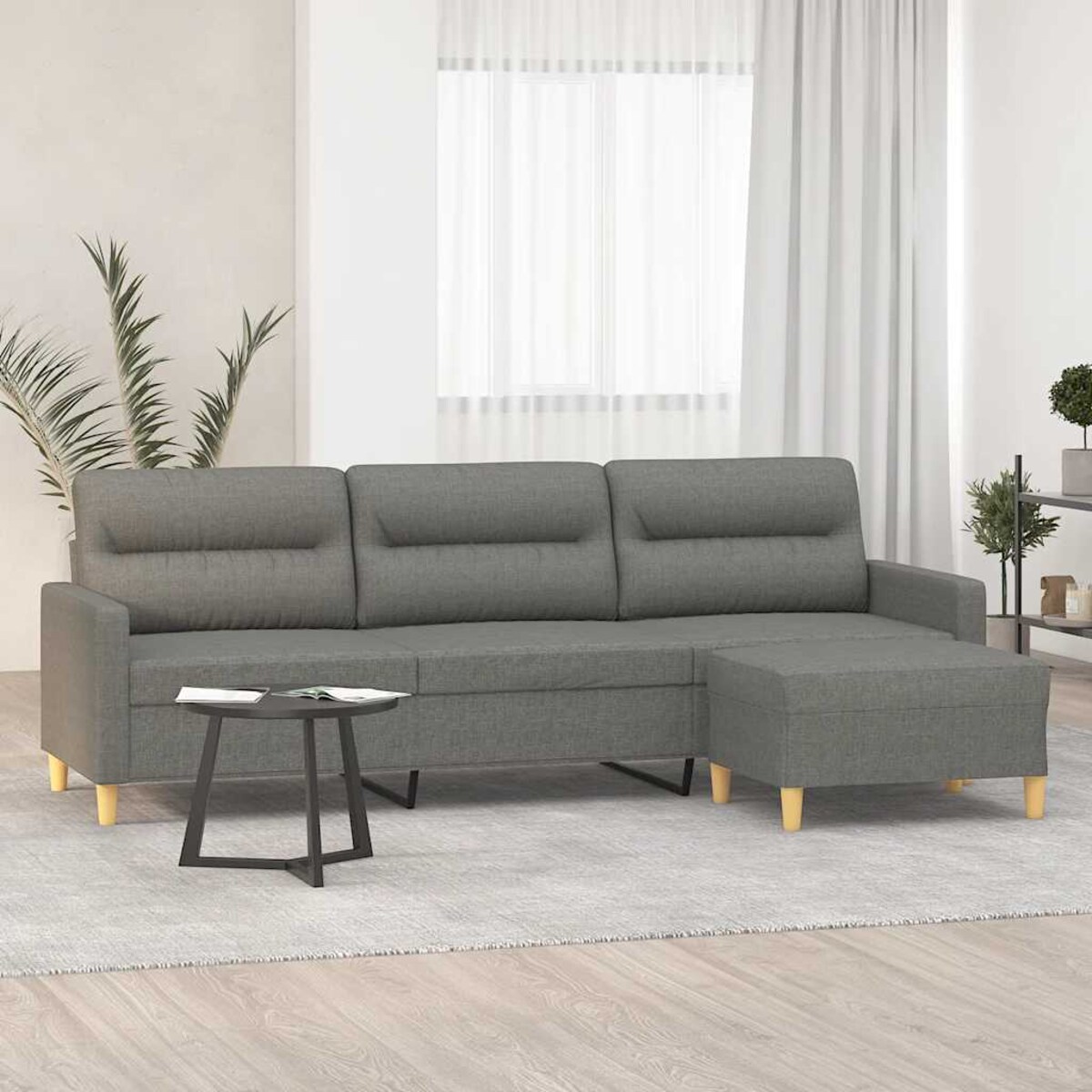 vidaXL 3-osobowa sofa z podnóżkiem, ciemnoszara, 210 cm, tkaniną