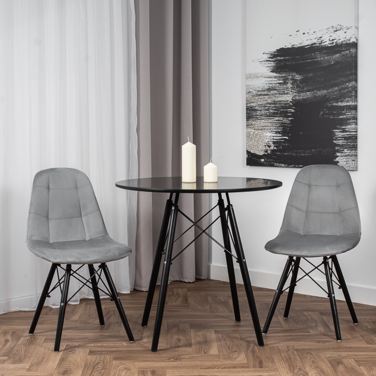 Krzesło tapicerowane do salonu jadalni skandynawskie szare