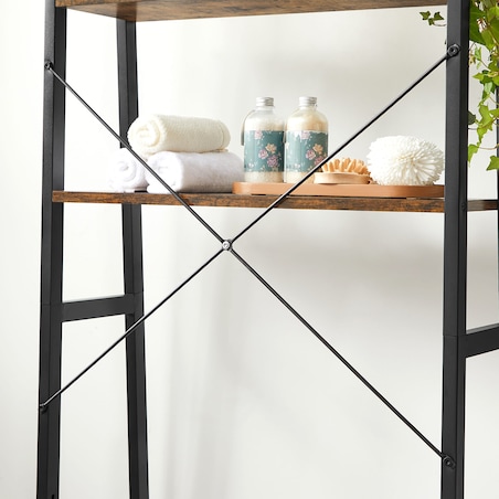 Regał Łazienkowy Nad Toaletę 64X30X156 Cm Rustykalny Brąz, Czarny