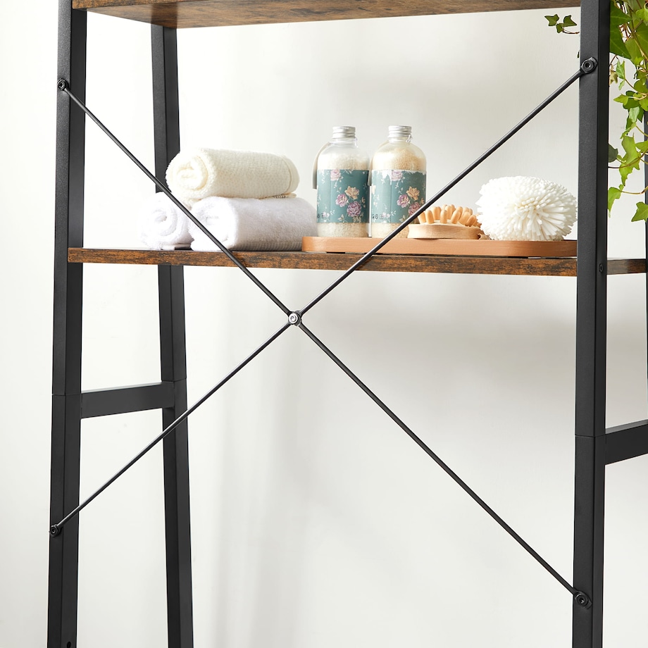 Regał Łazienkowy Nad Toaletę 64X30X156 Cm Rustykalny Brąz, Czarny