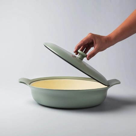 Patelnia żeliwna głęboka z pokrywą, zielona 28 cm, 3,3 L BergHOFF
