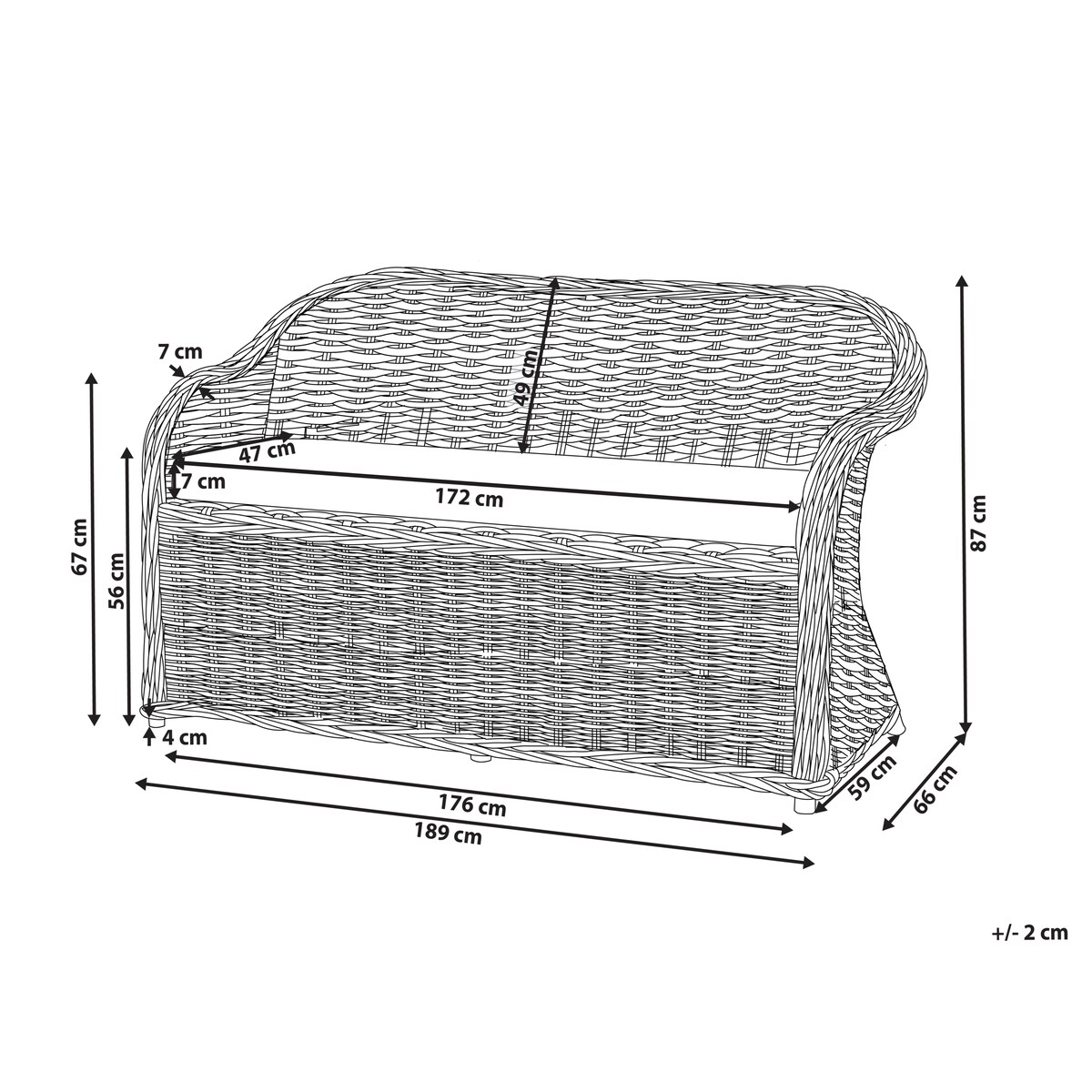 Ławka ogrodowa z poduchą SUSUA 189 cm Rattan Naturalny
