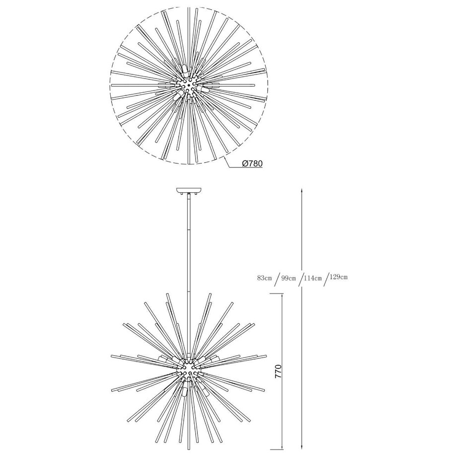 LAMPA wisząca URCHIN P0491-09C-F7DY Zumaline metalowa OPRAWA designerska gwiazda sople ZWIS złoty