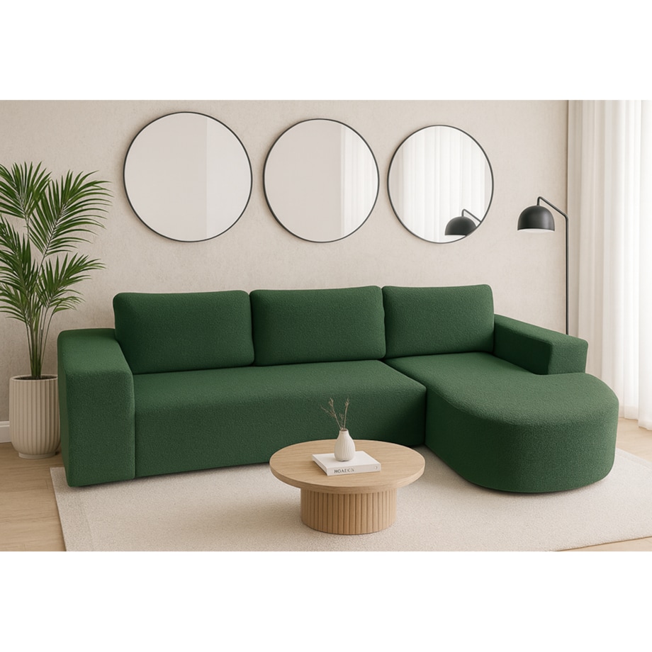 Narożnik Vello z funkcją spania do salonu,prawostronny- butelkowa zieleń