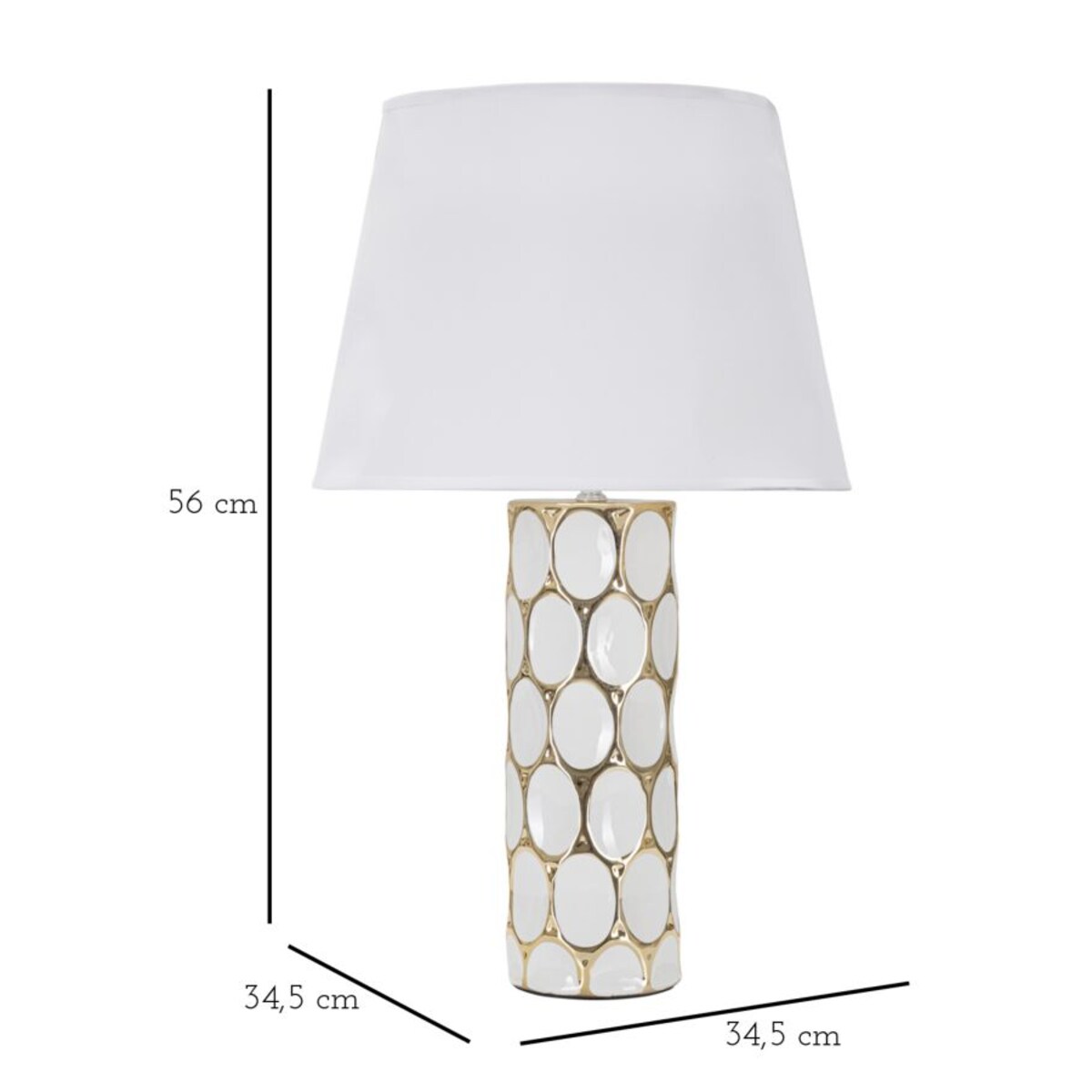 Lampa stołowa Glam Carv, kolor biały i złoty, ceramika i żelazo, 34,5 x 34,5 x 56 cm, 1 x E27, max. 40 W, do salonu i sypialni, Mauro Ferretti
