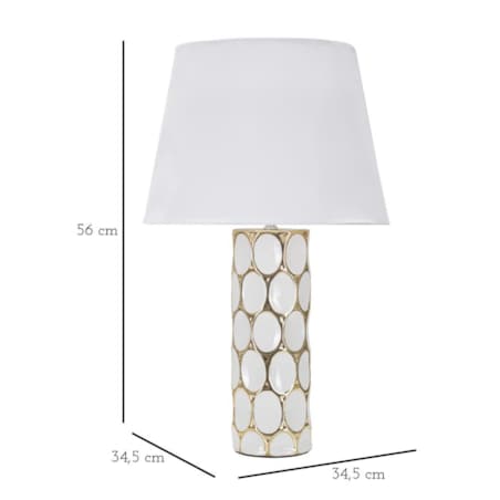 Lampa stołowa Glam Carv, kolor biały i złoty, ceramika i żelazo, 34,5 x 34,5 x 56 cm, 1 x E27, max. 40 W, do salonu i sypialni, Mauro Ferretti