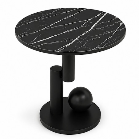 Stolik kawowy, pomocniczy, okrągły, czarny marmur 50cm, KULA STL28CZ