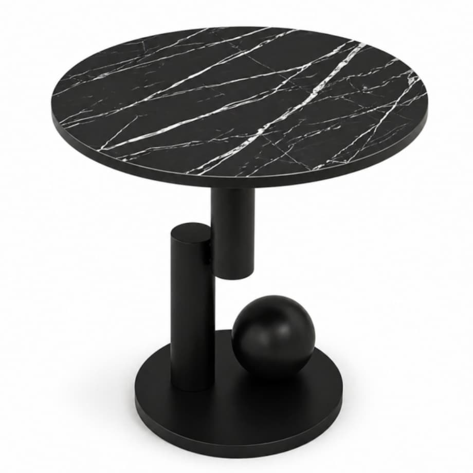 Stolik kawowy, pomocniczy, okrągły, czarny marmur 50cm, KULA STL28CZ