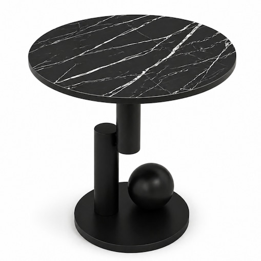 Stolik kawowy, pomocniczy, okrągły, czarny marmur 50cm, KULA STL28CZ